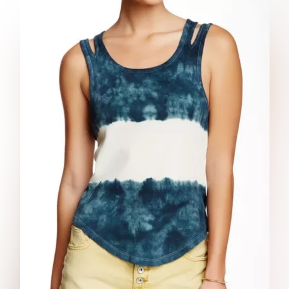 Free People Stone Blue Tie Dye Ombre Double Strap Tank Top Shirt Cami Size Small